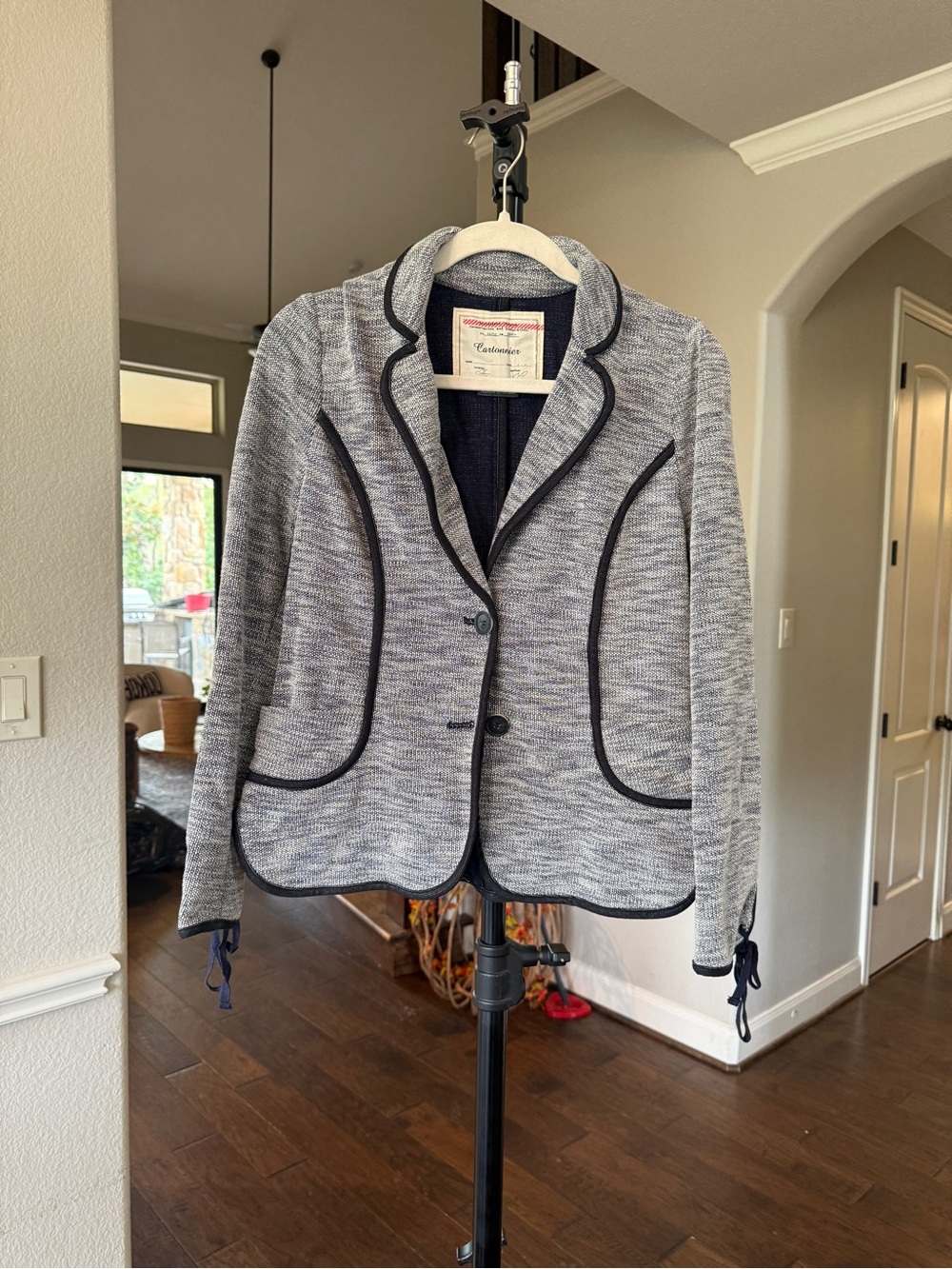 Cartonnier by Anthropologie Heather Gray Knit Blazer with Black Trim